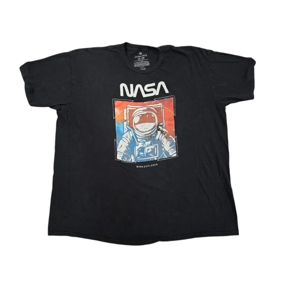 NASA Astronaut Moon Graphic T Shirt Black 3XL